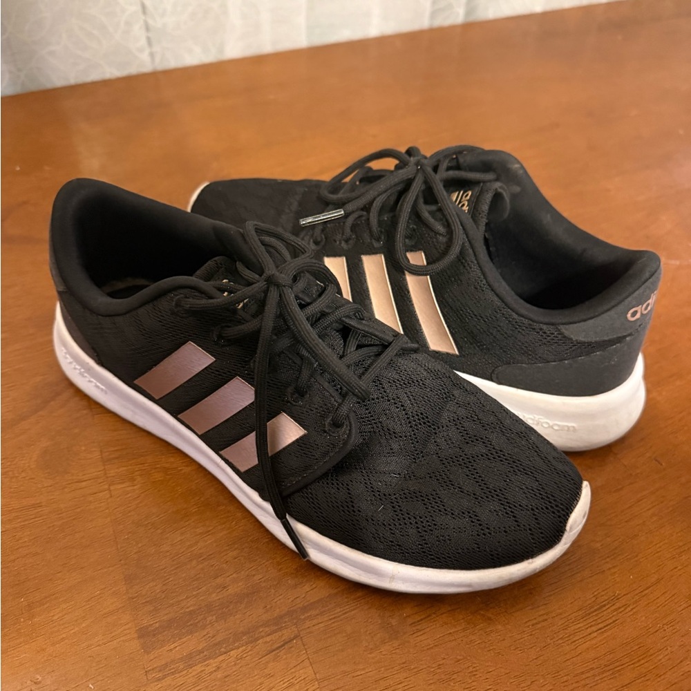 Adidas Black Sneakers with Rose Gold Stripes